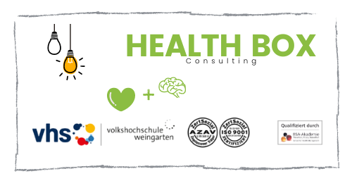 Logos der VHS Weingarten und Health Box Consulting
